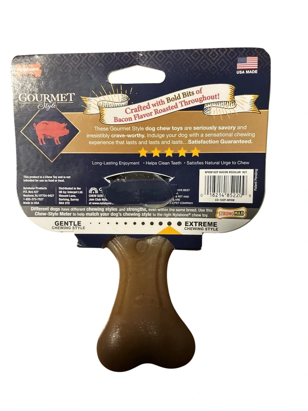 Nylabone Gourmet Style Bacon Dog Chew Toys Set of 4 | 5” Strong Chewers < 25 lbs